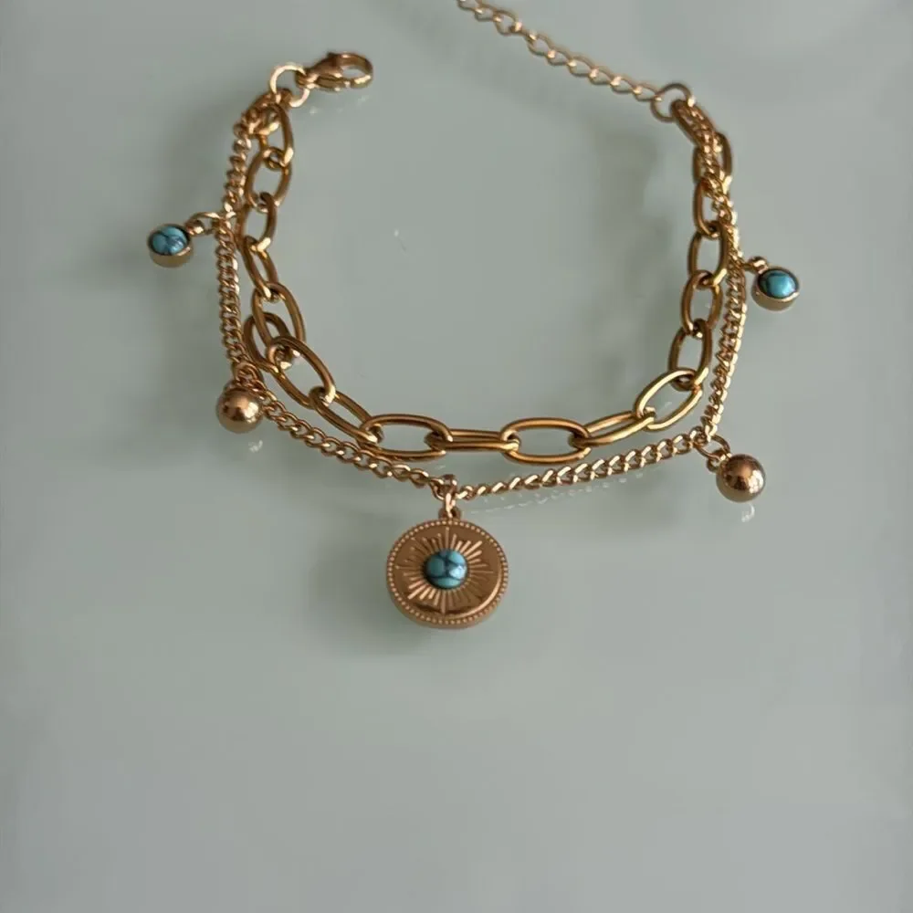 Gold and Turquoise Charm Bracelet A1423